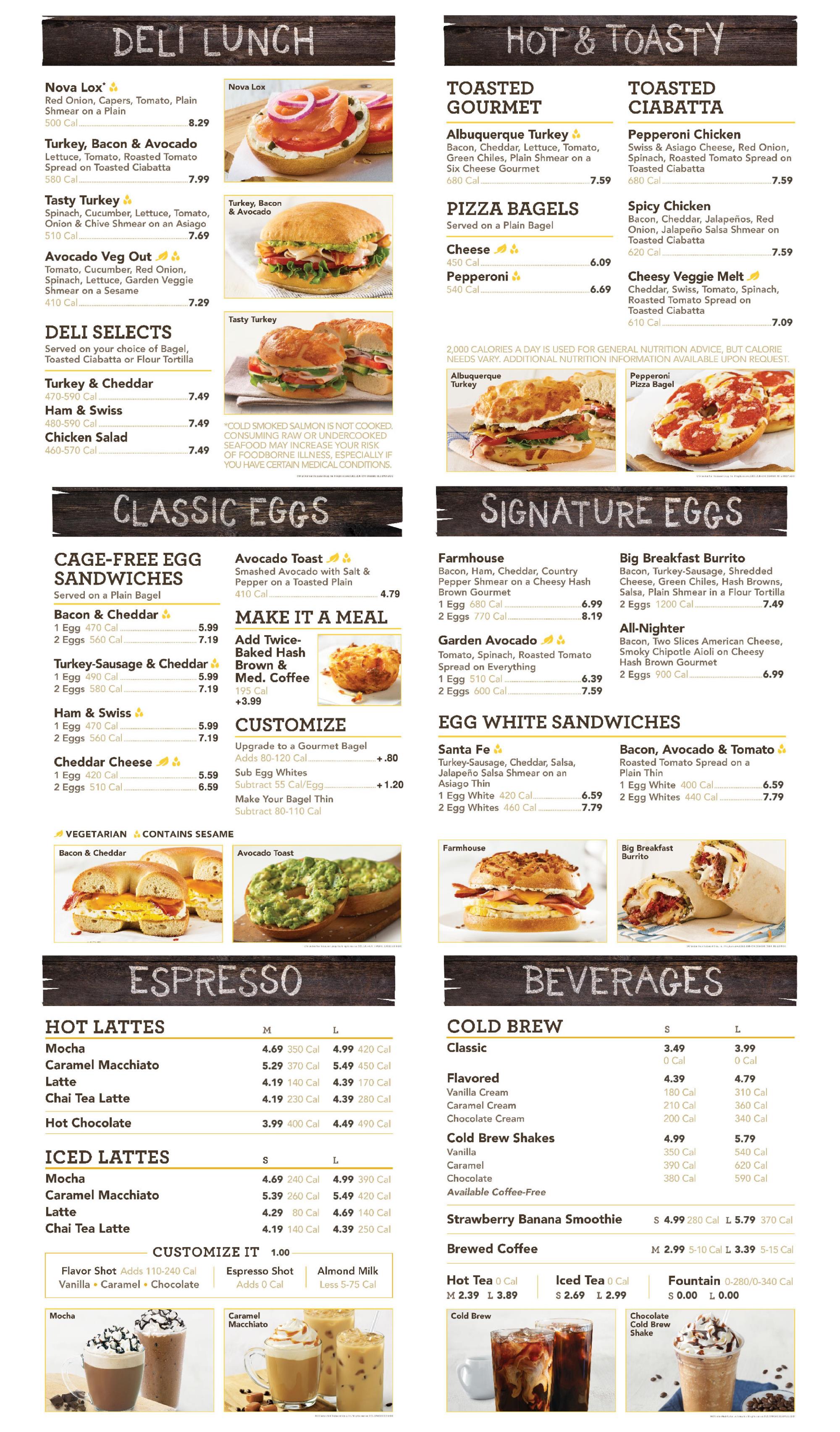 Einstein bagels outlet menu